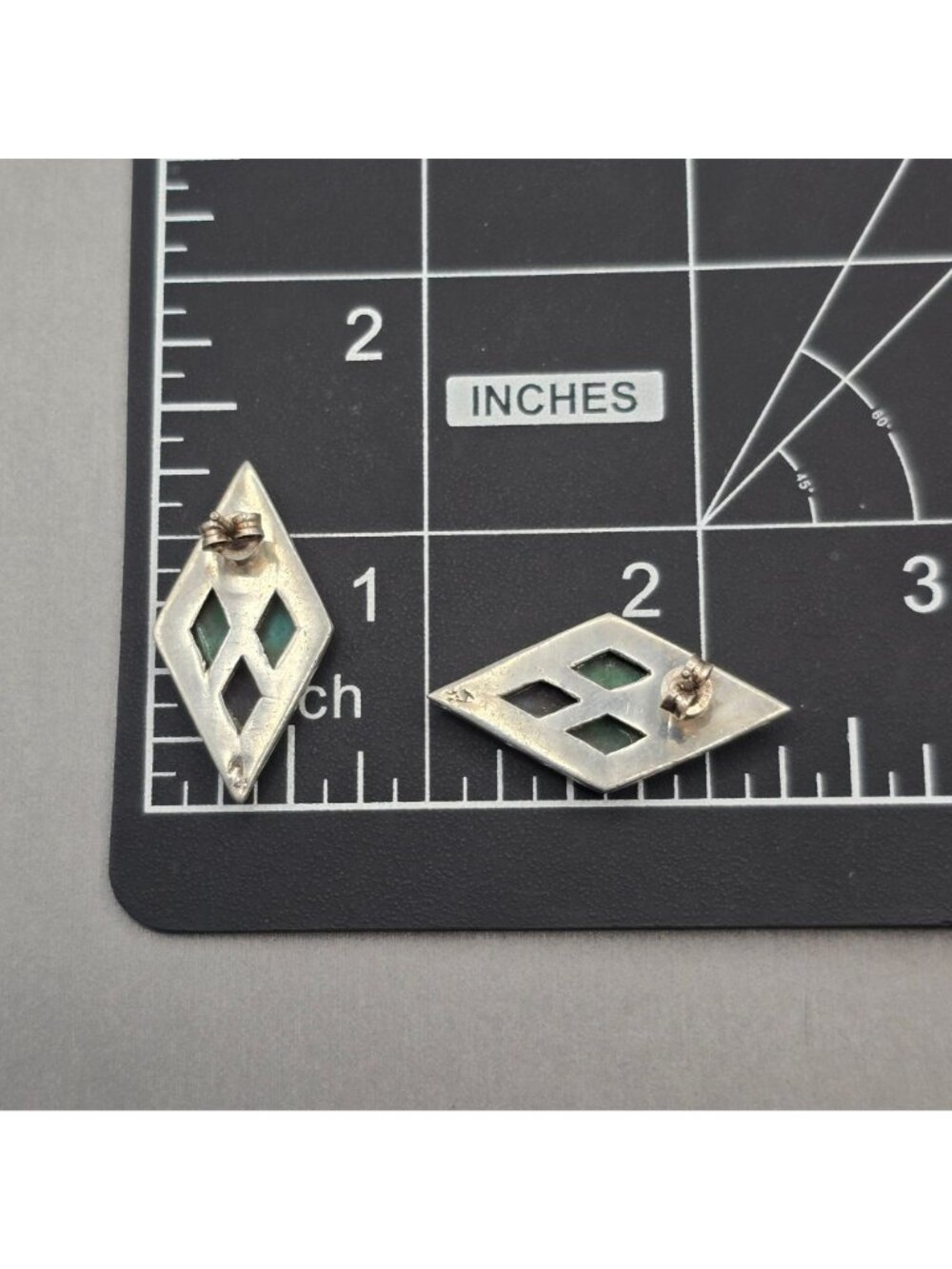 Sterling Silver Malachite Onyx Inlay Earrings Marcasite Border Artisan Signed A - Picture 9 of 12